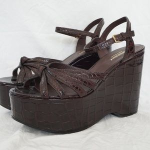 Burberry Brown Crocodile Runway Margaret Platform Sandals